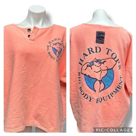 Vtg 90s Hard Tops Sweatshirt Neon Retro Graphic Print Bodybuilding Top Rare Sz L - Picture 14 of 14